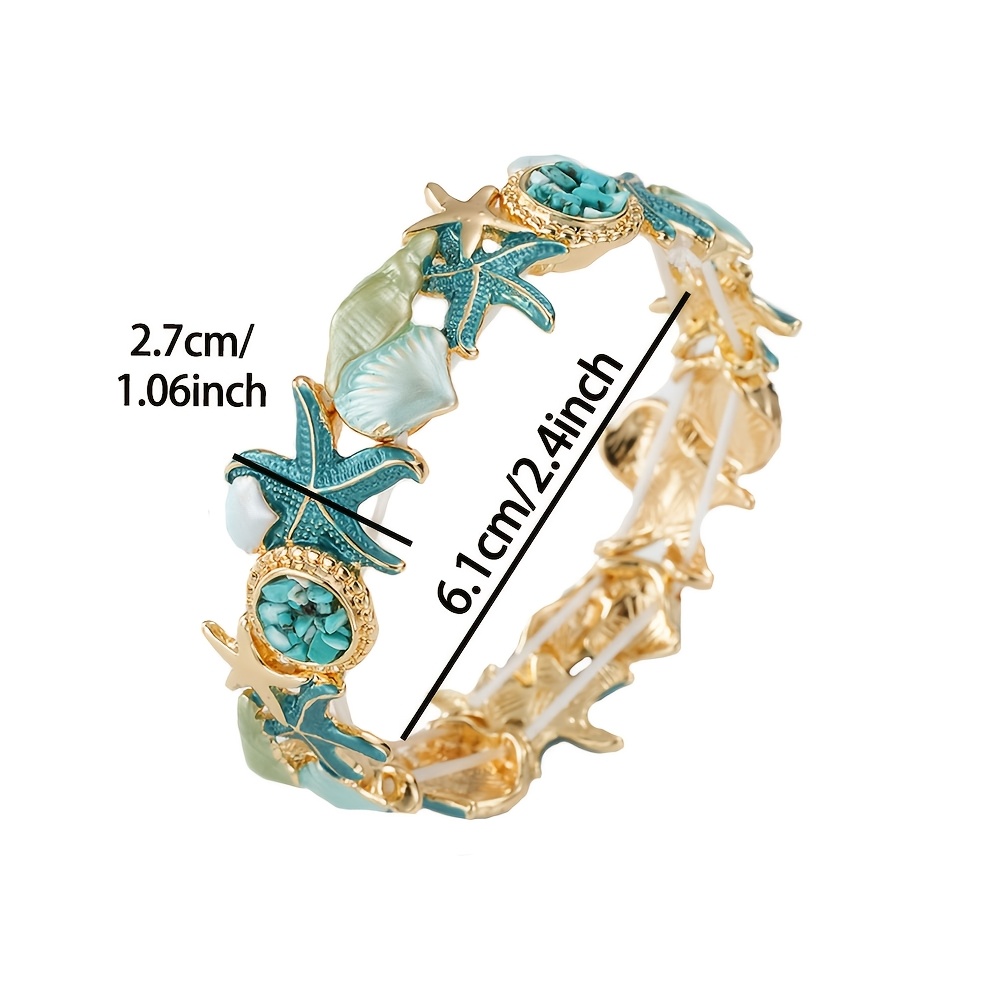 Boho Summer Coastal Starfish & Seashell Bracelet, Open Cuff